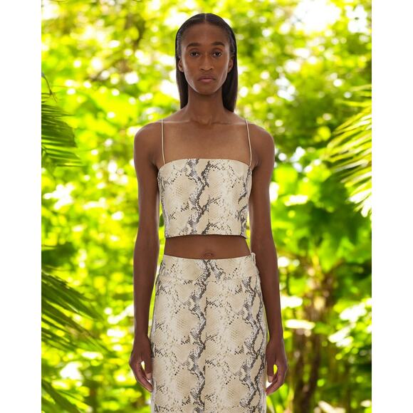 (75% OFF) NWT Helmet Lang Python Embossed Beige Leather Tank Top 8 MSRP $475 - Picture 1 of 7